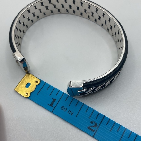 Effy Sterling Curb Link Open Cuff Leather Trim Cuff Bracelet 6” + 1” Gap / 40g - Picture 8 of 10
